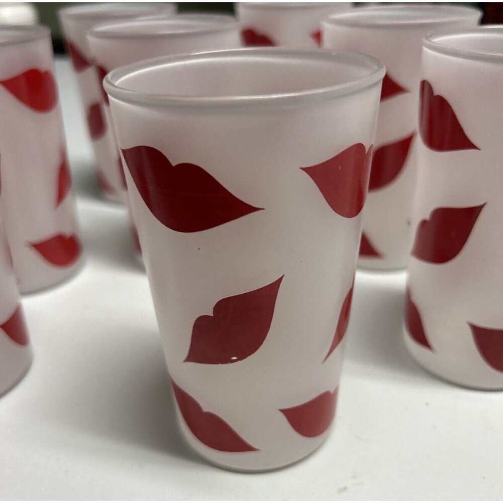 Set of 8 Red Lips Drinking Glasses Valentines Day Magikist Chicago Promo Smooch